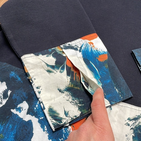 COS Mix fabric Abstract Navy Paint Pattern Pullover Woven/Knit oversized Top S - Picture 8 of 13